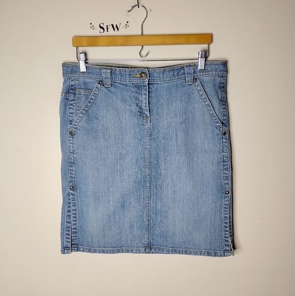 VTG Y2K Tommy Hilfiger Denim Skirt Women’s 10 Low Rise Embroidered Back Pockets - Picture 4 of 10